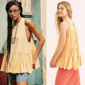 Free People Sleeveless Flowy Key Hole Tie Back Right On Time Tunic Top Sz M